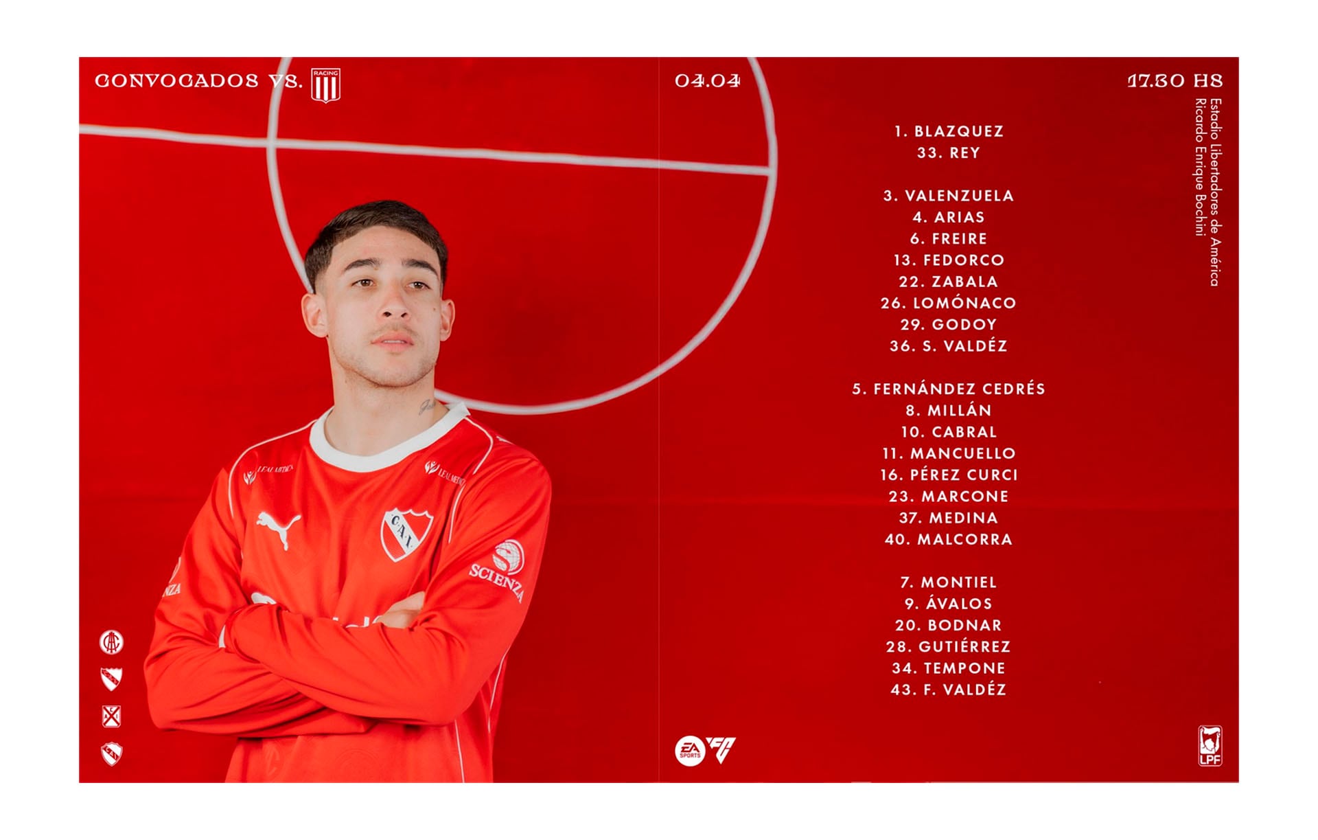 La imagen muestra al jugador de Independiente con la lista oficial de los convocados para enfrentar a Racing en el Clásico de Avellaneda. (X)
