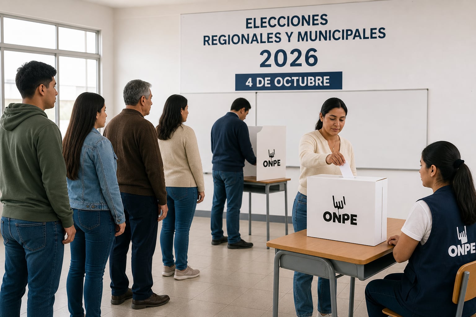 Un grupo de electores acude a un aula para emitir su voto en las ánforas de la ONPE para las Elecciones Regionales y Municipales 2026. (Imagen Ilustrativa Infobae)