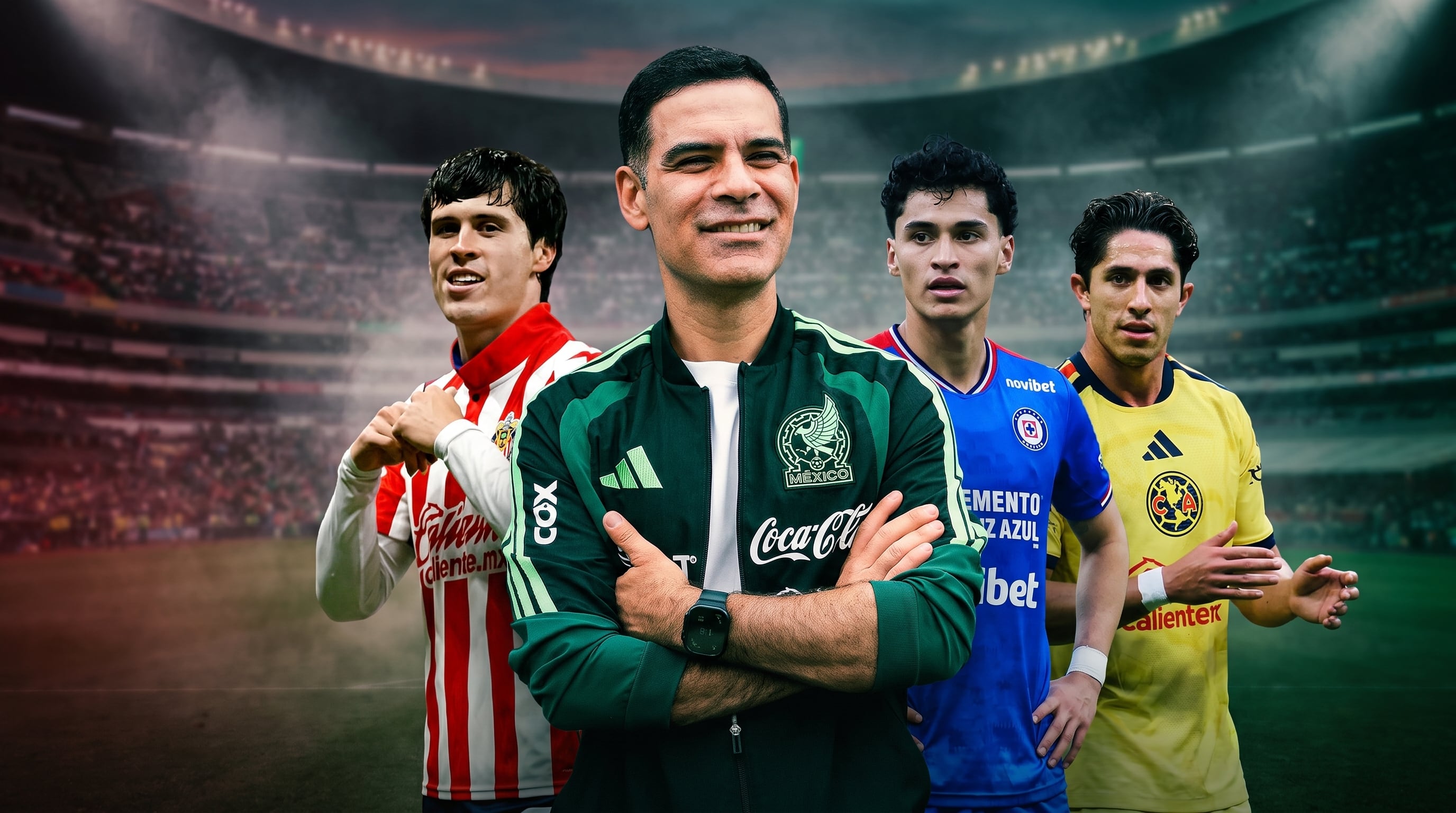 Rafael Márquez encabeza la convocatoria de la Selección Mexicana junto a tres futbolistas de la liga local frente a un estadio. (Imagen Ilustrativa Infobae)