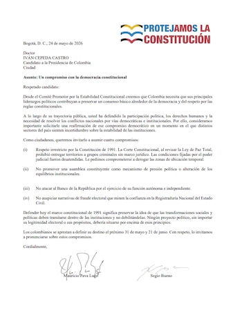 Petición del Comité Promotor por la Estabilidad Constitucional a Iván Cepeda