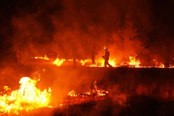 El fuego en Ávila, Madrid y Castellón formó el incendio más extenso registrado en España, con un perímetro de más de 160 kilómetros (AP Foto/Manu Fernández)