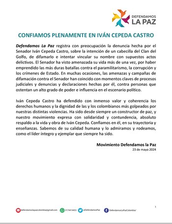 Carta Movimiento Defendamos la Paz