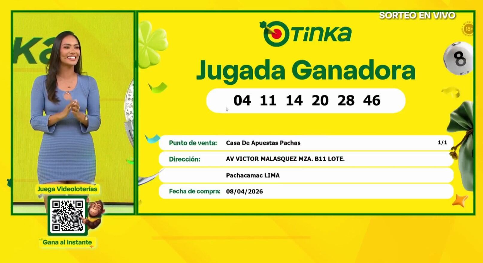 La Tinka del 8 de abril reventó el pozo: estos son los números y el ganador de más de S/12 millones. Captura: Amñerica Televisión.