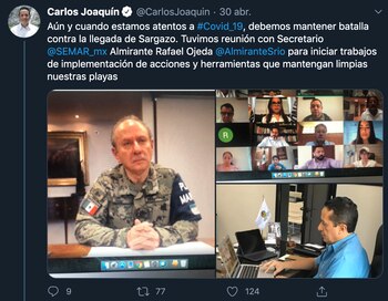 Reunión de presidentes municipales para el combate al Sargazo Foto: @CarlosJoaquin