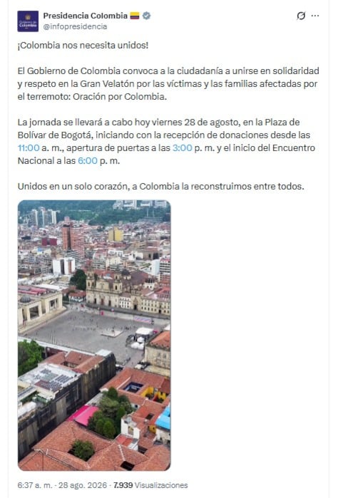 La publicación se eliminó la misma mañana del viernes 28 de agosto de 2026 desde la cuenta de X de Presidencia - crédito @infopresidencia/X