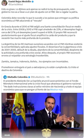 Daniel Rojas Medellín alertó por un posible ajuste económico - crédito
@DanielRMed/X