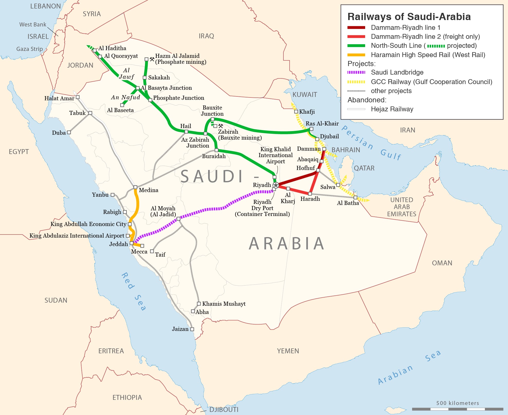 Mapa del sistema ferroviario saudí. (Wikimedia Commons)