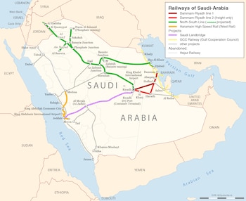 Mapa del sistema ferroviario saudí. (Wikimedia Commons)