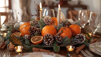 Las naranjas decorativas con ramas