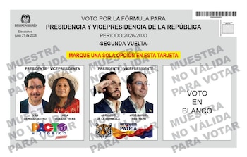 El orden de las dos fórmulas en la tarjeta electoral será el mismo definido en el sorteo de la primera vuelta, según el artículo 6 de la Ley 163 de 1994 - crédito Registraduría Nacional