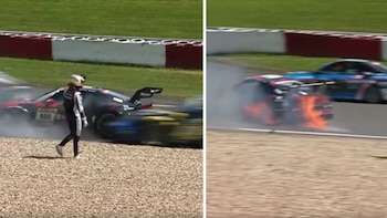Espeluznante accidente en las 24 Horas de Nürburgring: casi lo atropellan y escapó de las llamas