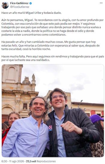 Federico Gutiérrez recuerda a Miguel Uribe Turbay y pide un país sin violencia política - crédito @FicoGutierrez/X