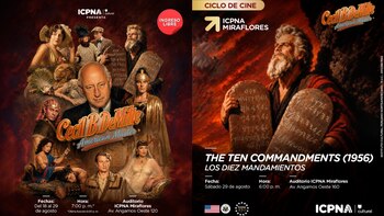 Carteles promocionales del ciclo de cine de Cecil B. DeMille con detalles de fechas, horarios, lugar e imágenes de sus películas