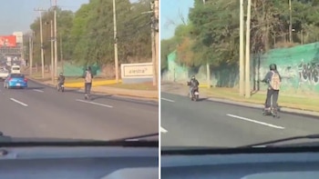 Sujeto es captado en scooter eléctrico circulando sobre la México–Pachuca y redes explotan