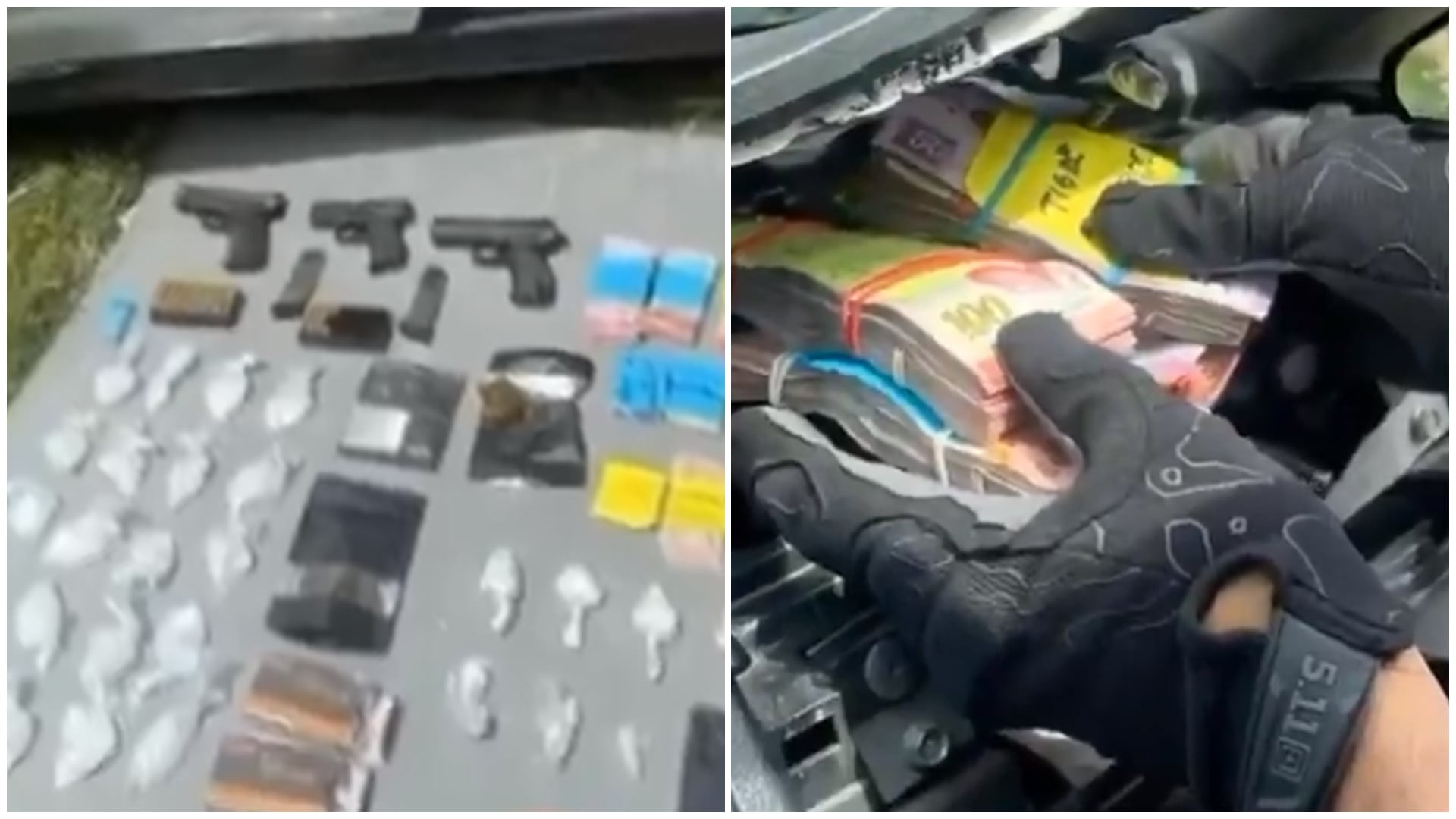 Entre los indicios delictivos también fueron aseguradas posibles drogas, las cuales serán analizadas para confirmar de qué sustancia de trata. Crédito: Gabinete de Seguridad