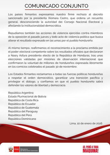 Perú y gobiernos latinoamericanos desconocen