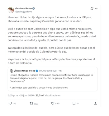 Gustavo Petro reagiu pedindo investigação de Álvaro Uribe