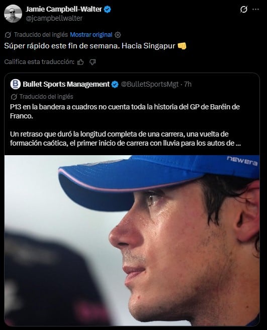 El posteo del representante de Colapinto tras la carrera en Malasia