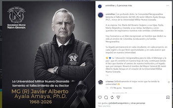 La universidad expresó su pesar por el fallecimiento del rector y envió un mensaje de condolencias a sus familiares y allegados del mayor general (r) Javier Alberto Ayala Amaya - crédito @unimilitar/Instagram