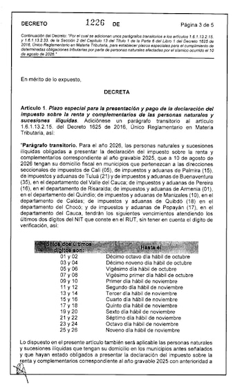 El Decreto 1226 de 2026 establece pago especiales para las zonas afectadas por el terremoto - crédito DIAN
