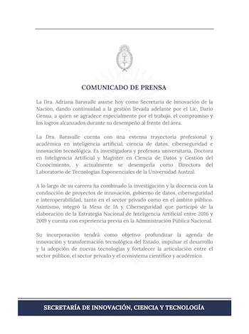 Designación de Adriana Baravalle en la secretaria de Innovación, Ciencia y Tecnología