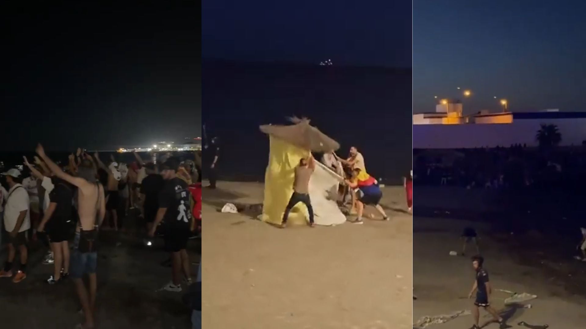 Noche de máxima tensión en Ceuta: la Policía realiza disparos disuasorios para evitar el desmantelamiento de los asentamientos ilegales de la Playa del Trampolín. (Montaje Infobae)