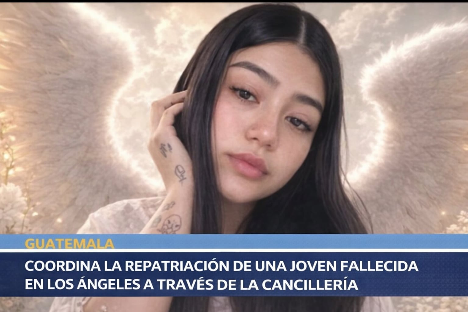 Una joven de cabello oscuro con alas blancas etéreas de fondo y nubes ilustra la noticia sobre la coordinación de Guatemala para repatriar a una joven fallecida en Los Ángeles. (Imagen Ilustrativa Infobae)