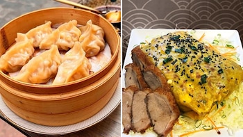 Dumplings hervidos y crepe de