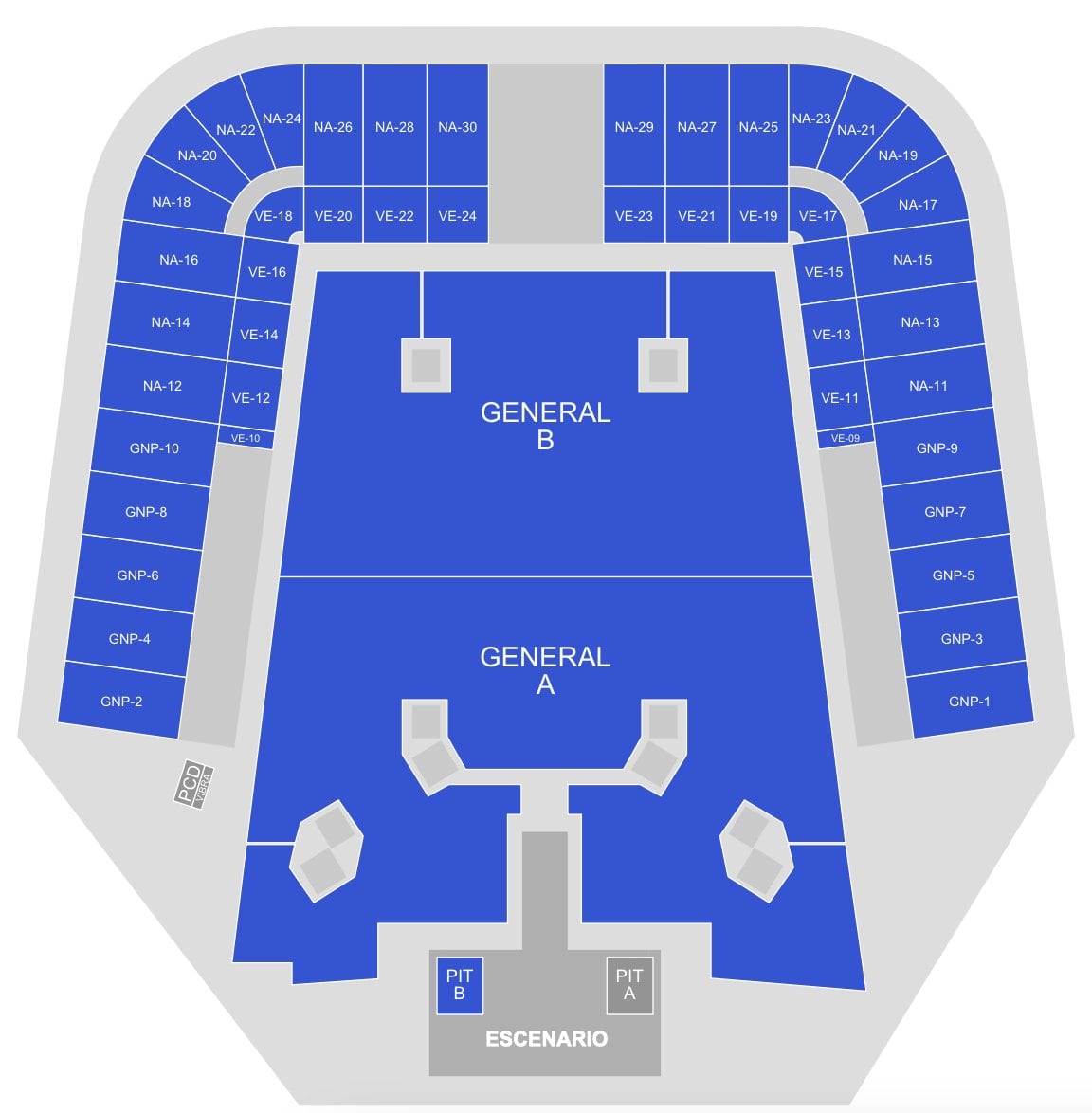 Bad Bunny mapa - Estadio GNP Seguros México. (Ticketmaster)
