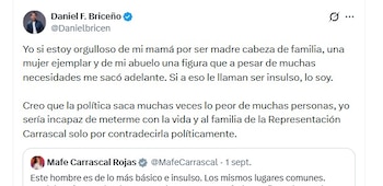 Daniel Briceño aseguró que no utilizaría la vida personal o familiar de un adversario como argumento para enfrentar una diferencia política - crédito @Danielbricen/X