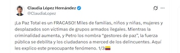 Claudia López calificó la 'Paz