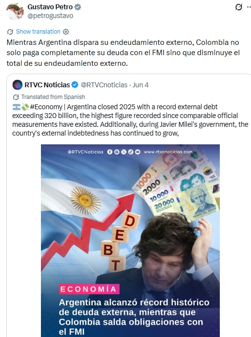 El posteo del sitio colombiano en que se basó Petro