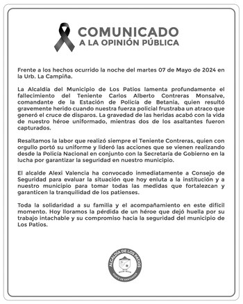 Comunicado de la alcaldía de