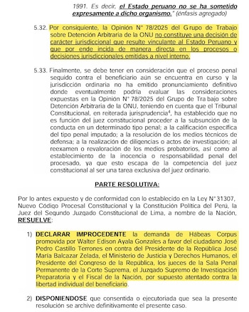 Página de un documento legal con texto judicial en español, párrafos numerados y una sección destacada titulada 'PARTE RESOLUTIVA'