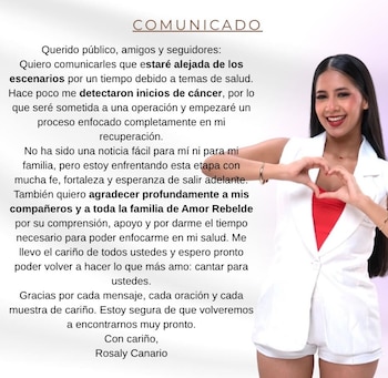 Rosaly Canario, vocalista de Amor Rebelde, hace anunció que apenó a sus seguidores.