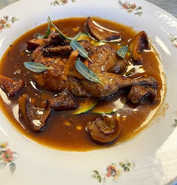 Codorniz guisada con níscalos, del