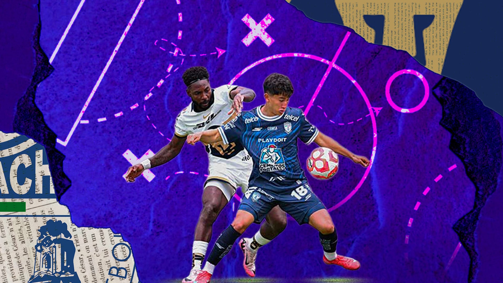 Pumas y Pachuca ocupan la segunda y tercera poción de la tabla, respectivamente. A unos cuantos puntos del líder, Chivas, el partido promete grandes emociones y un duelo de instancias finales adelanto. (Ilustración: Jesús Aviles)