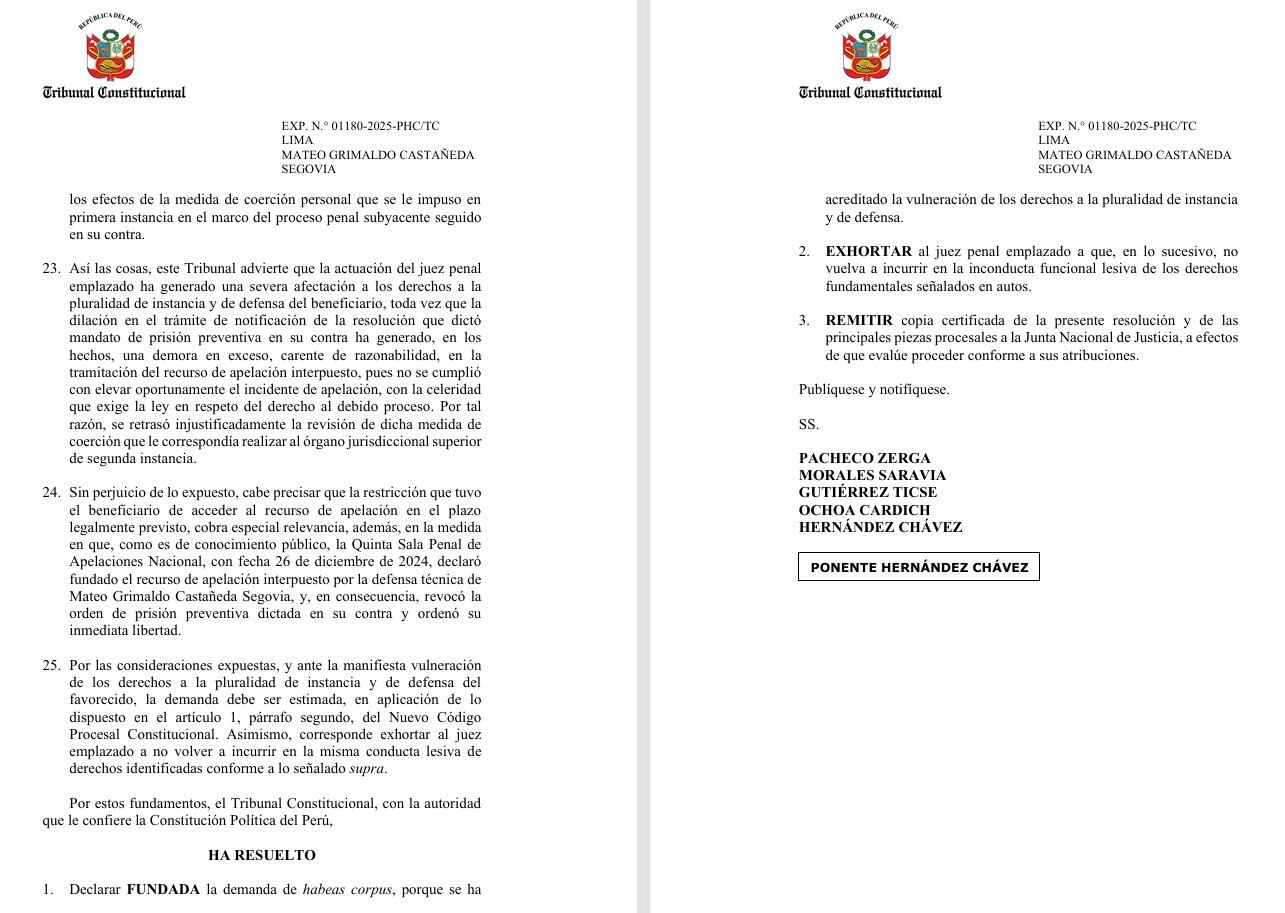 TC ordena a la JNJ evaluar proceso disciplinario al juez Richard Concepción Carhuancho