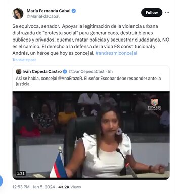 María Fernanda Cabal increpó al