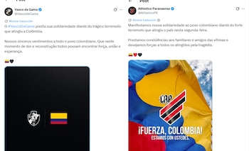 Mensaje de solidaridad de los clubes brasileros por el sismo en Colombia - crédito X