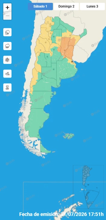 Las alertas del país para el sábado 1 de agosto según el SMN