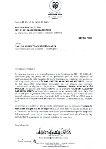 El testimonio ante la Corte Suprema de Justicia sostiene que, tras rechazar a Carlos Carreño, la denunciante sufrió presuntas represalias laborales en su entorno de trabajo - crédito Corte Suprema de Justicia
