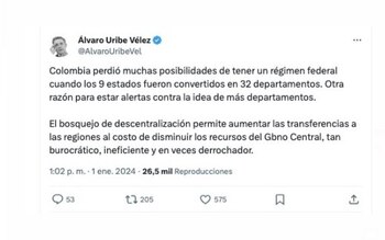 Álvaro Uribe Vélez sobre la autonomía de las regiones
