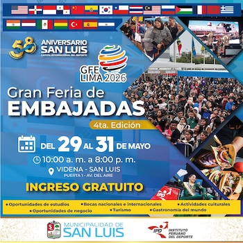 Lima será sede de la Gran Feria de Embajadas – GFE Lima 2026 del 29 al 31 de mayo en la Videna de San Luis.
