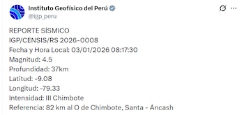 Un sismo de magnitud 4,5