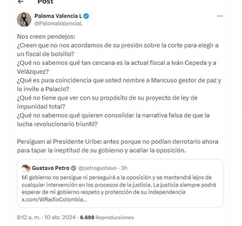 Paloma Valencia se va en