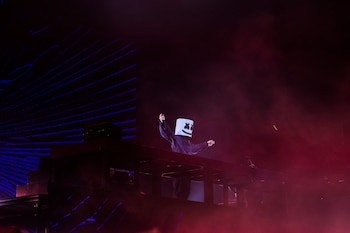 Jul 21, 2024; Columbus, Ohio, USA; Marshmello performs during the 2024 MLS All-Star Concert at Nationwide Arena. Mandatory Credit: Katie Stratman-USA TODAY Sports