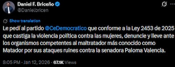 Daniel Briceño pidió al Centro