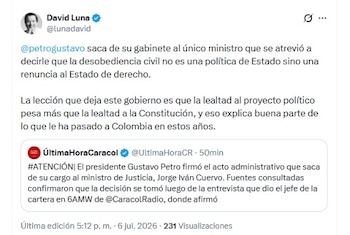 David Luna expresó su preocupación por las razones que motivaron el relevo de Jorge Iván Cuervo - crédito @lunadavid/X