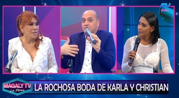 “Não acredito em mudanças”: pergunta Metiche a Christian Domínguez depois de seu casamento com Karla Tarazona. Captação: Magaly TV La Firme.
